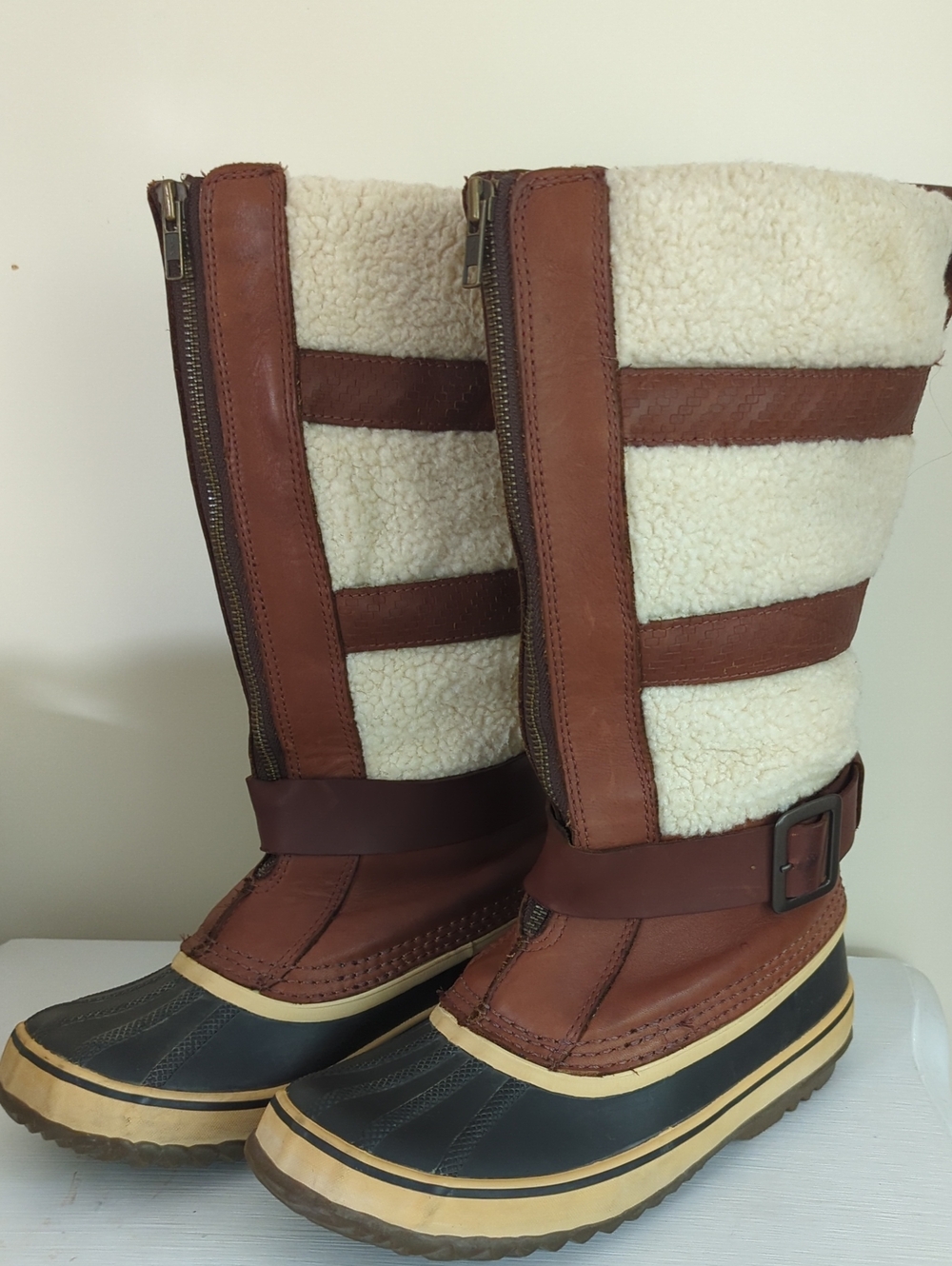 Sorel Helen Of Tundra Brown Leather and Cream Sherpa Waterproof Winter Boots
